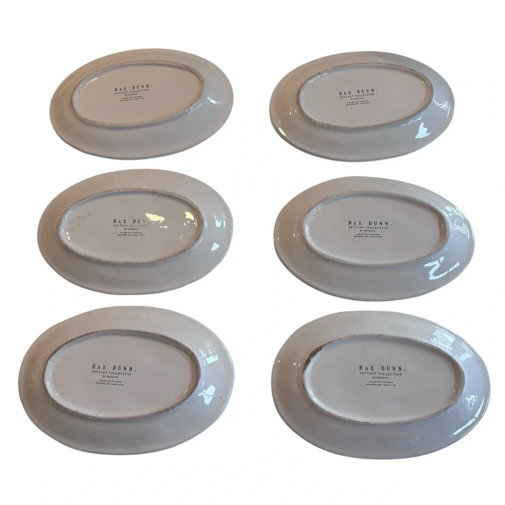 Rae Dunn Artesian Collection Meow Cat Face Oval Plate x 6